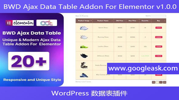 BWD Ajax Data Table Addon For Elementor v1.0.0 – WordPress 数据表插件【Bd-0011】